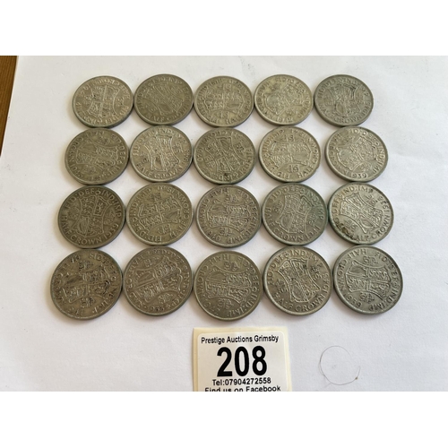 208 - 20 X PRE 1947 GOOD COLLECTABLE GRADE HALF CROWNS 280 GRAMS