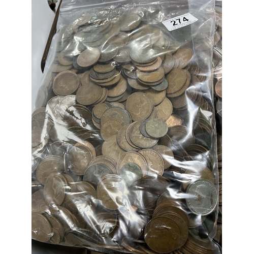 274 - 5KG OF UNSORTED COPPER COINAGE