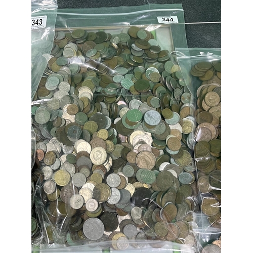 344 - 10KG OF ASSORTED UNCHECKED WORLD COINAGE