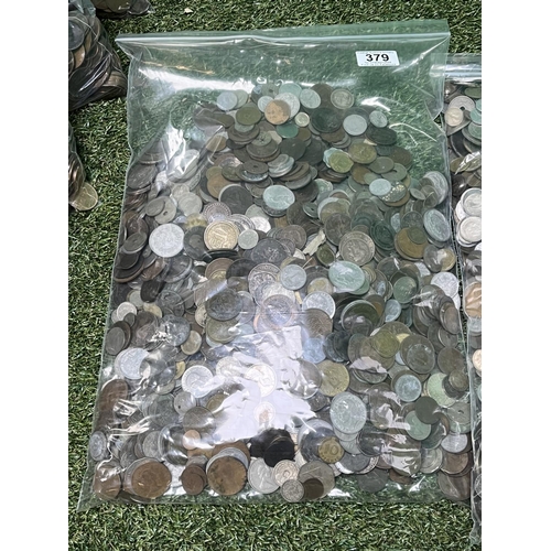 379 - 10KG OF UNCHECKED MIXED WORLD COINAGE