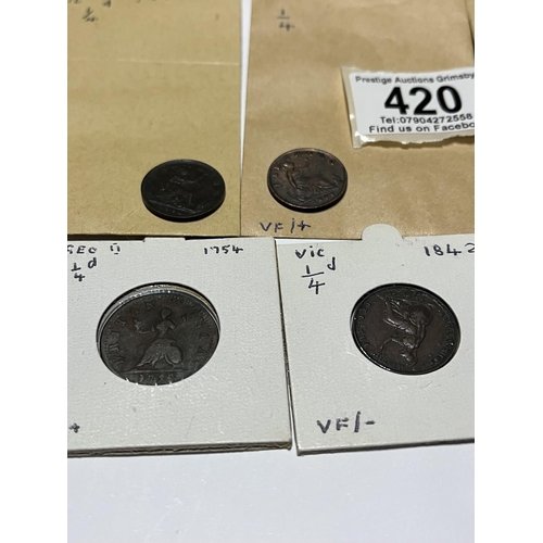 420 - 6 FARTHINGS CONDITIONS & DATES SEEN IN PICTURES