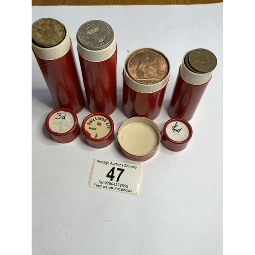 47 - 4 TUBES OF ASSORTED COINAGE