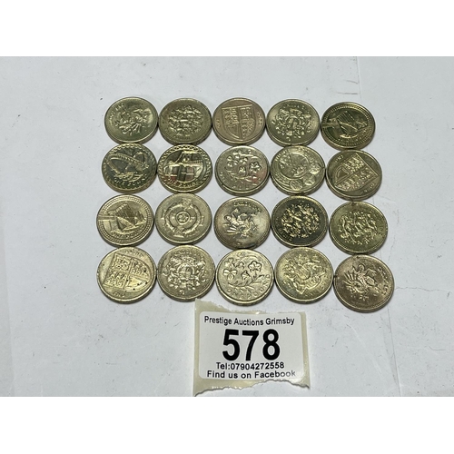 578 - 20 X OLDER COLLECTABLE 1 POUND COINS