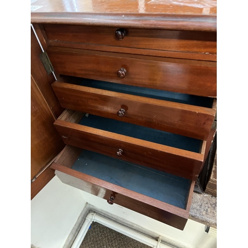 604 - COLLECTORS CABINET WITH DEEP DRAWERS NEEDS ATTENTION ON EDGING HAS KEY 17.5” WIDE X 15” DEEP X 19” T... 