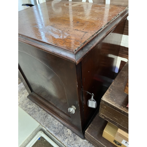 604 - COLLECTORS CABINET WITH DEEP DRAWERS NEEDS ATTENTION ON EDGING HAS KEY 17.5” WIDE X 15” DEEP X 19” T... 