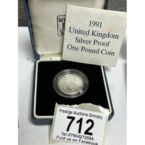 712 - ROYAL MINT 1991 SILVER 1 POUND PROOF COIN