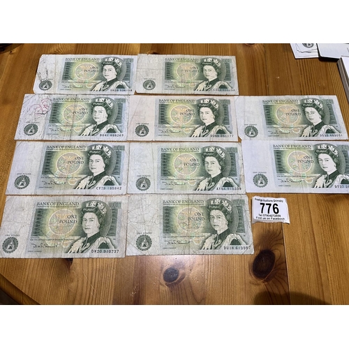 776 - 10 X CIRCULATED 1 POUND NOTES