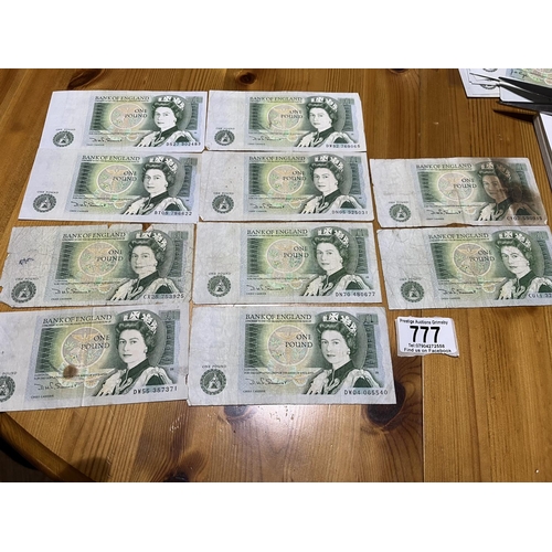 777 - 10 X CIRCULATED 1 POUND NOTES