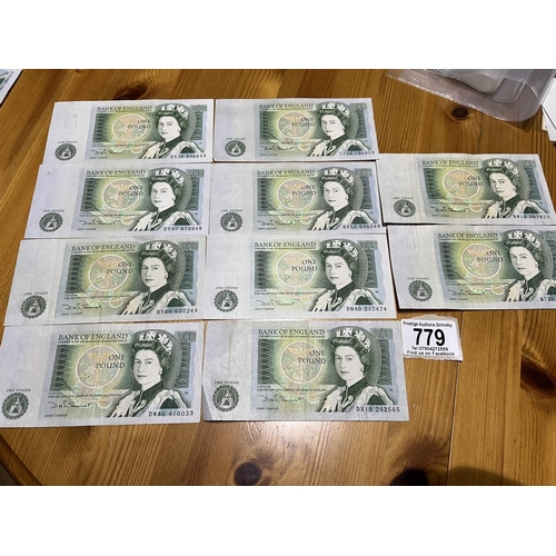 779 - 10 UNCIRCULATED 1 POUND NOTES