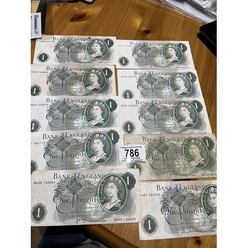 786 - 10 CIRCULATED 1 POUND NOTES