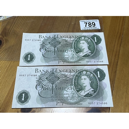 789 - 2 PAGE UNCIRCULATED 1 POUND NOTES HX57274589-90