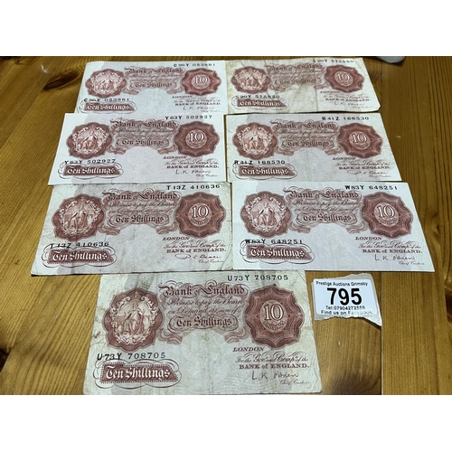 795 - 7 EARLY TEN SHILLING NOTES