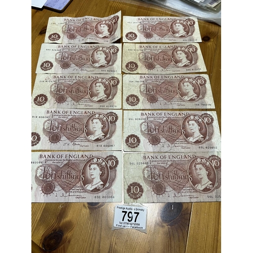 797 - 10 X SHILLING NOTES CIRCULATED