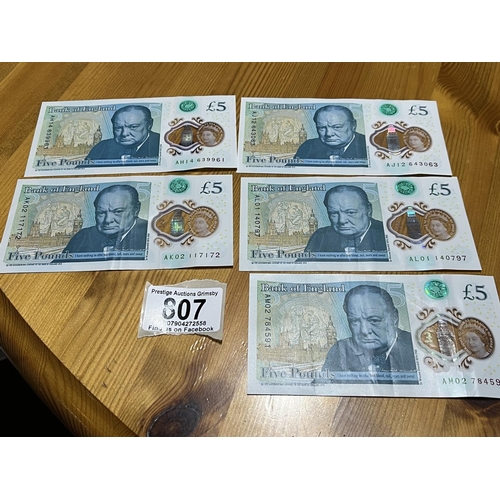 807 - 5 X 5 POUND NOTES AH, AJ, AK, AL, AM