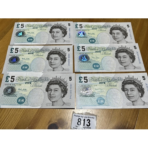 813 - 6 UNCIRCULATED 5 POUND NOTES