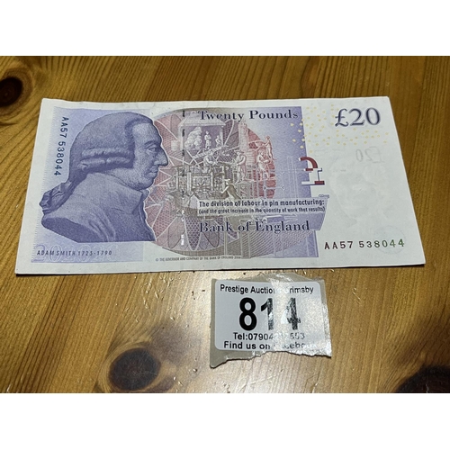 814 - BAILEY 20 POUND NOTE CIRCULATED AA CODE