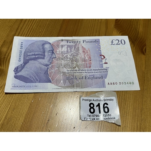 816 - CIRCULATED 20 POUND NOTE AA