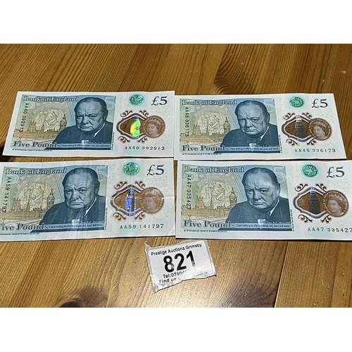 821 - 4 X POLYMOR 5 POUND NOTES ALL AA