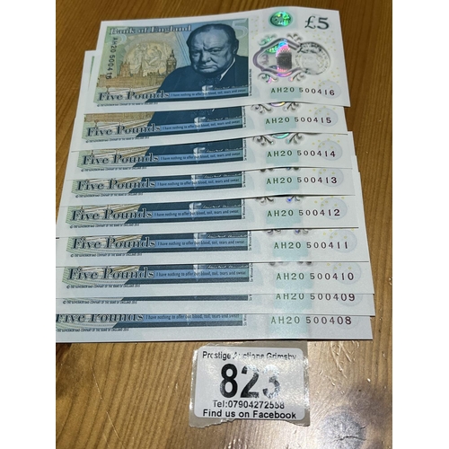 823 - 9 X UNCIRCULATED POLYMOR 5 POUND NOTES CONSECUTIVE