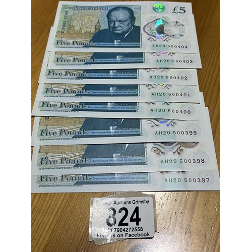 824 - 8 X UNCIRCULATED POLYMOR 5 POUND NOTES CONSECUTIVE