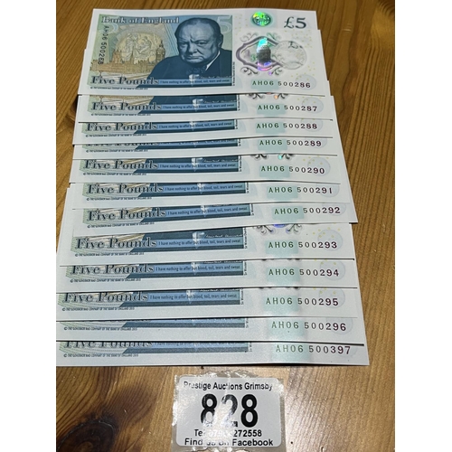 828 - 12 X UNCIRCULATED POLYMOR 5 POUND NOTES CONSECUTIVE