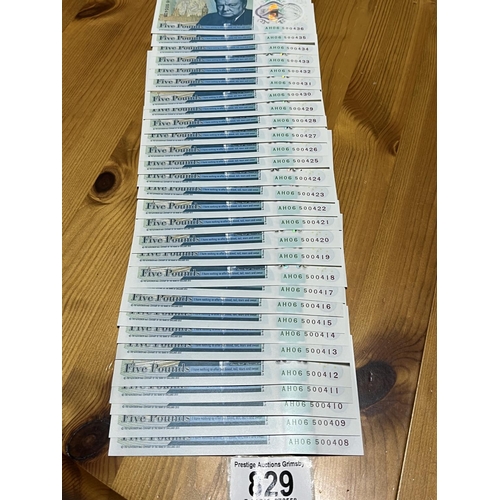 829 - 29 X UNCIRCULATED POLYMOR 5 POUND NOTES CONSECUTIVE