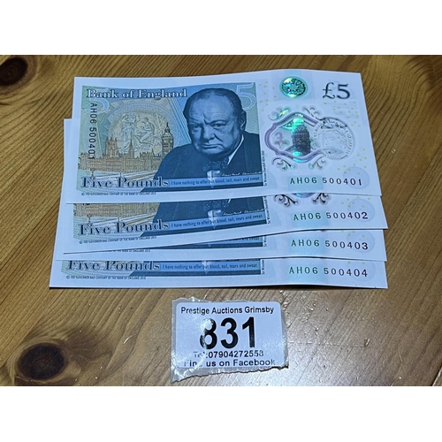 831 - 4 UNCIRCULATED 5 POUND NOTES