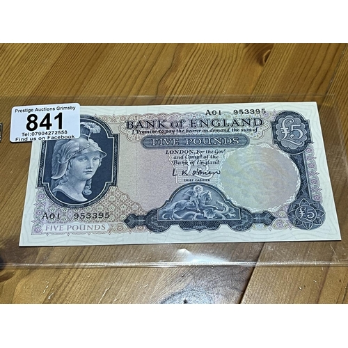 841 - FANTASTIC 5 POUND NOTE A0/953395