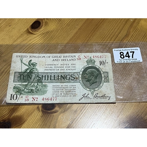 847 - EARLY BRADBURY TEN SHILLING NOTE