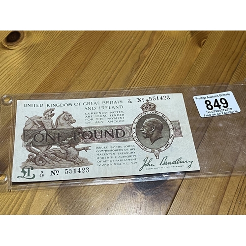 849 - 1916 1 POUND NOTE NUMBER 551423