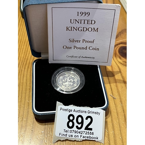 892 - ROYAL MINT 1999 SILVER PROOF 1 POUND COIN