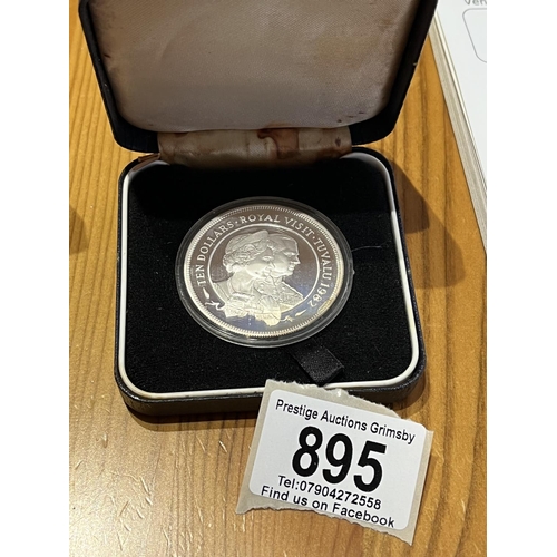 895 - TUALU ROYAL VISIT SILVER PROOF TEN DOLLARS