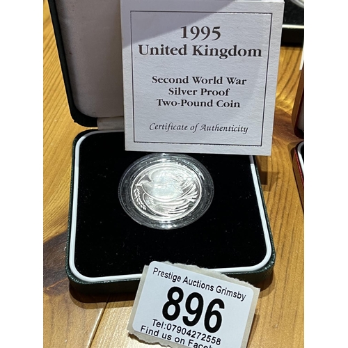 896 - ROYAL MINT 1995 SILVER PROOF 2 POUND COIN