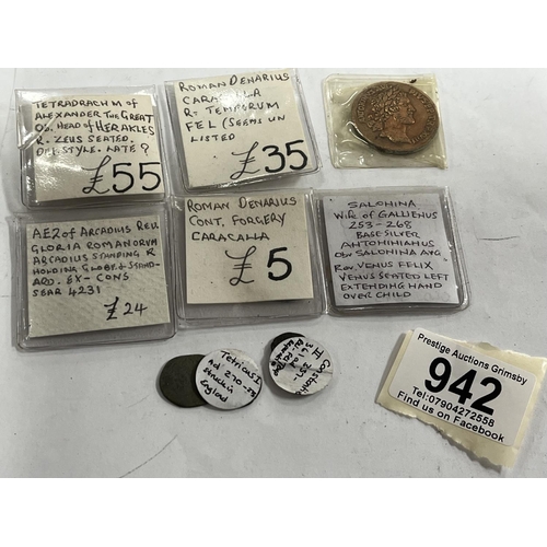 942 - ASSORTED ROMAN COINS ETC