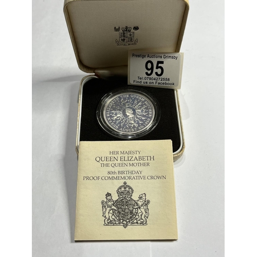 95 - ROYAL MINT QUEEN MOTHER 80TH BIRTHDAY SILVER PROOF CROWN