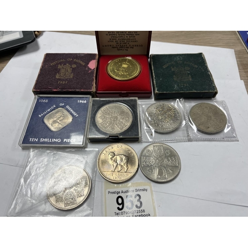 953 - 10 X ASSORTED MEDALLIONS/CROWNS ETC