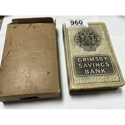 960 - RARE GRIMSBY SAVINGS BANK WITH BOX