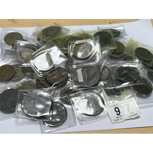 977 - 51 X ASSORTED COLLECTABLE PENNIES IN SLEEVES INCLUDING CARTWHEELS