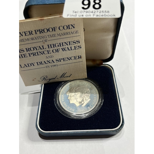 98 - ROYAL MINT CHARLES & DIANA 1981 SILVER PROOF CROWN