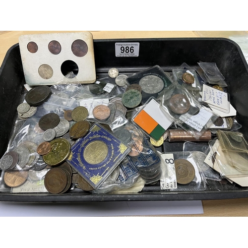 986 - TRAY OF ASSORTED COINAGE