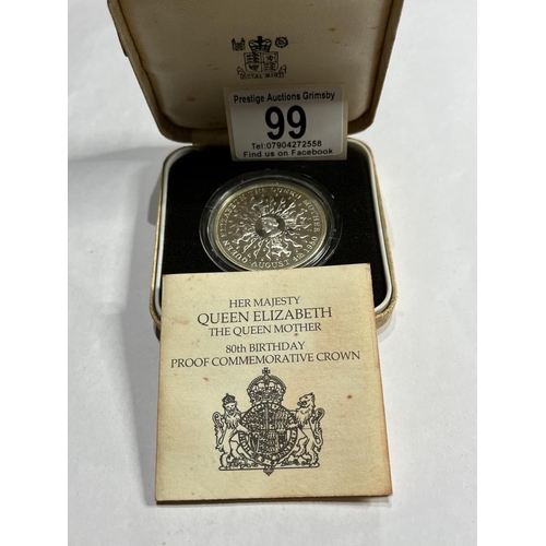 99 - ROYAL MINT QUEEN MOTHER 80TH BIRTHDAY SILVER PROOF CROWN