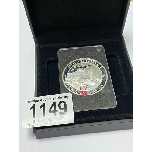 1149 - SILVER PROOF £5 COIN 75TH ANNIVERSARY OPERATION CHASTISE