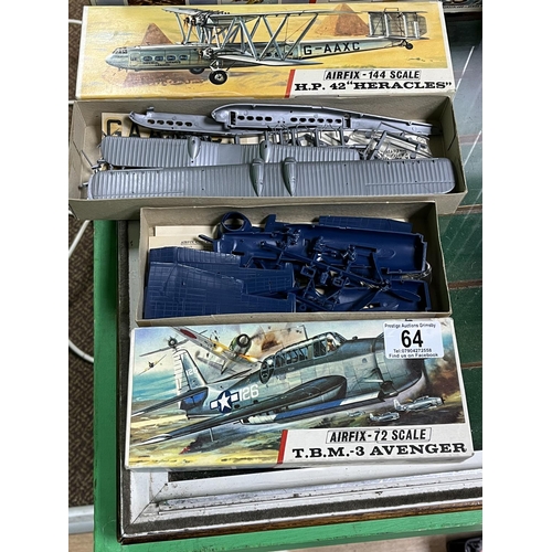 64 - 2 AIRFIX MODEL KITS 1 IS A TBM3 AVENGER THE OTHER IS A HP42 HERACLES