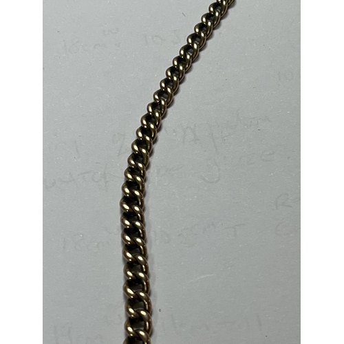 102 - 9CT ROSE GOLD ALBERT CHAIN WITH T-BAR 16” TOTAL WEIGHT 28. GRAMS