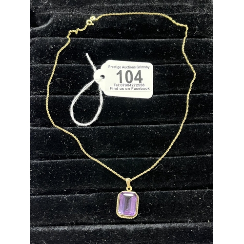 104 - 9CT GOLD CHAIN WITH AMETHYST PENDANT 18” CHAIN TOTAL WEIGHT 6.39 GRAMS