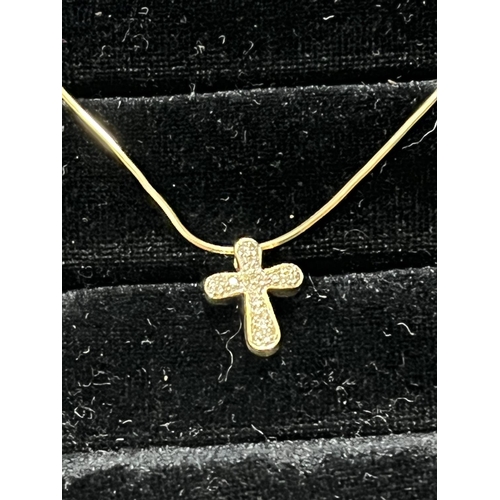 105 - 9CT GOLD FOIL CHAIN WITH SMALL DIAMOND CROSS PENDANT 18” 3.38 GRAMS