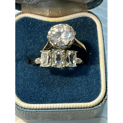 109 - 9CT GOLD RING WITH SMALL SIDE DIAMONDS AND LARGE CLEAR STONES SIZE S 2.4 GRAMS AND A 9CT GOLD RING S... 