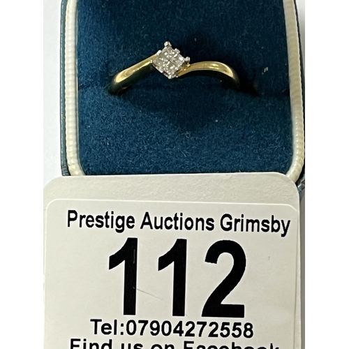 112 - 18CT GOLD DIAMOND RING 4 DIAMONDS IN TOTAL SIZE N 3.57 GRAMS