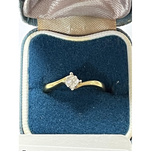 112 - 18CT GOLD DIAMOND RING 4 DIAMONDS IN TOTAL SIZE N 3.57 GRAMS