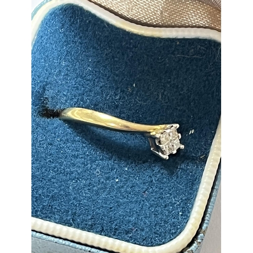 112 - 18CT GOLD DIAMOND RING 4 DIAMONDS IN TOTAL SIZE N 3.57 GRAMS